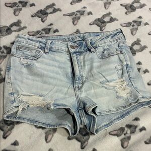 American Eagle Outfitters Light Blue Distressed Denim Jean Shorts